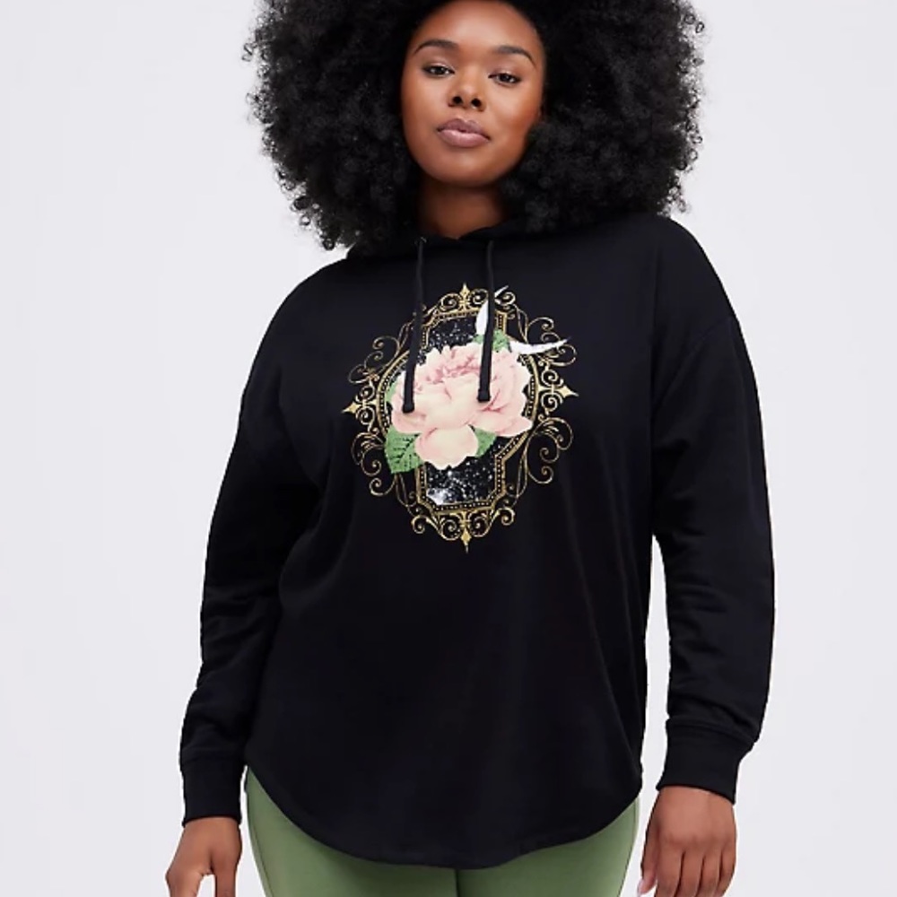 NWT TORRID BLACK FLOWER MOON HOODIE SZ 1